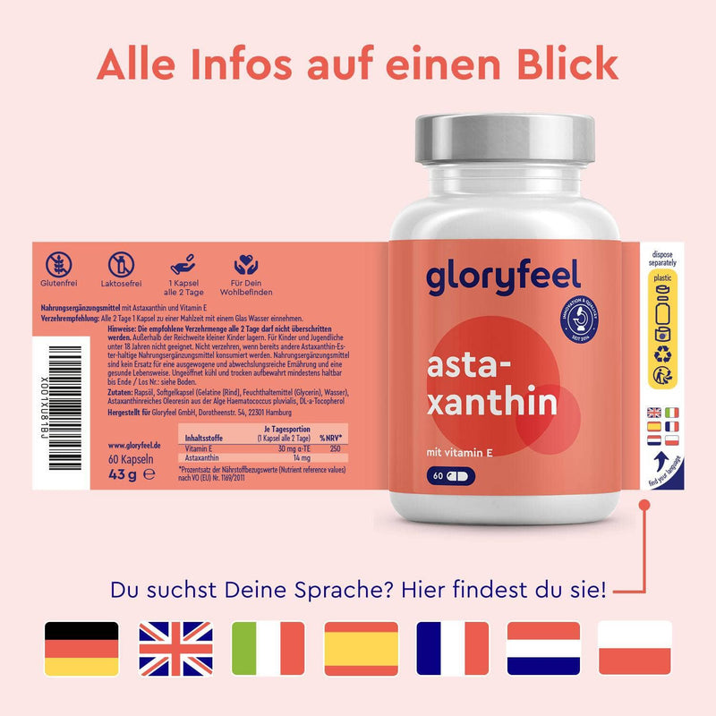 Astaxanthin Kapseln mit Vitamin E Sprachen