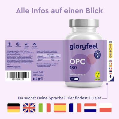 OPC Traubenkernextrakt + Vitamin C 180 Kapseln Sprachen