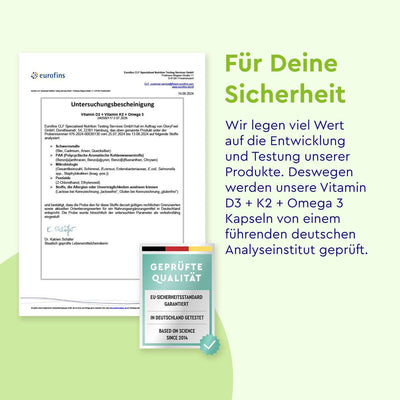 Vitamin D3 + K2 + Omega 3 Kapseln Zertifikat