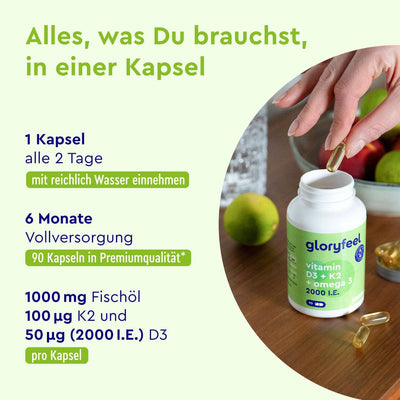 Vitamin D3 + K2 + Omega 3 Kapseln Einnahme